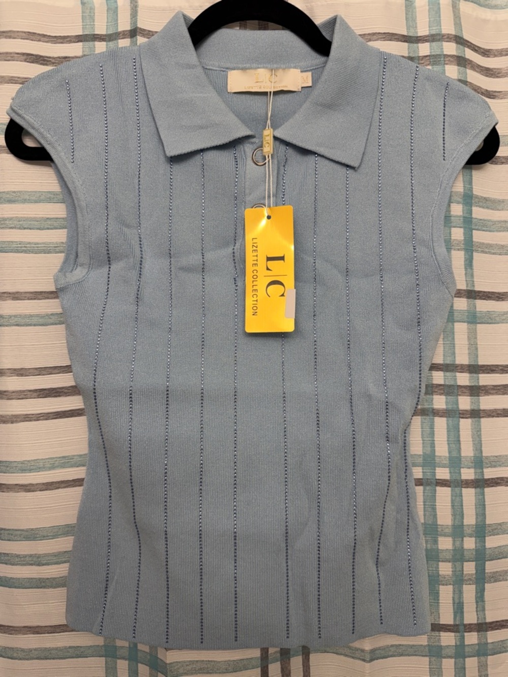 Light Blue Sleeveless Collared Tank Top
